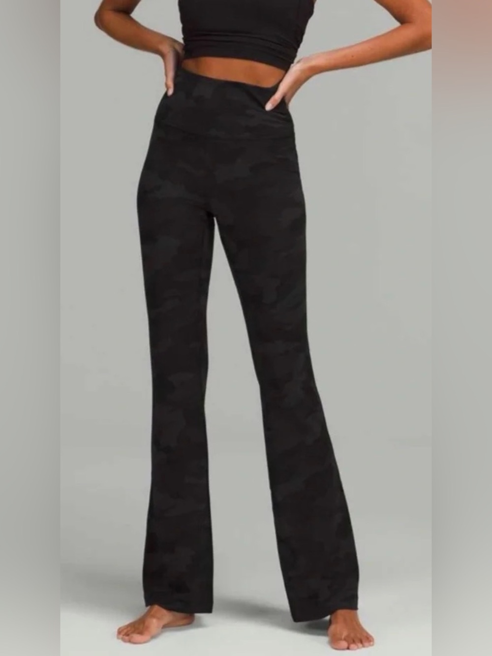 NWOT New lululemon Groove Super-High-Rise Flared Pant *Nulu Camo Deep Coal